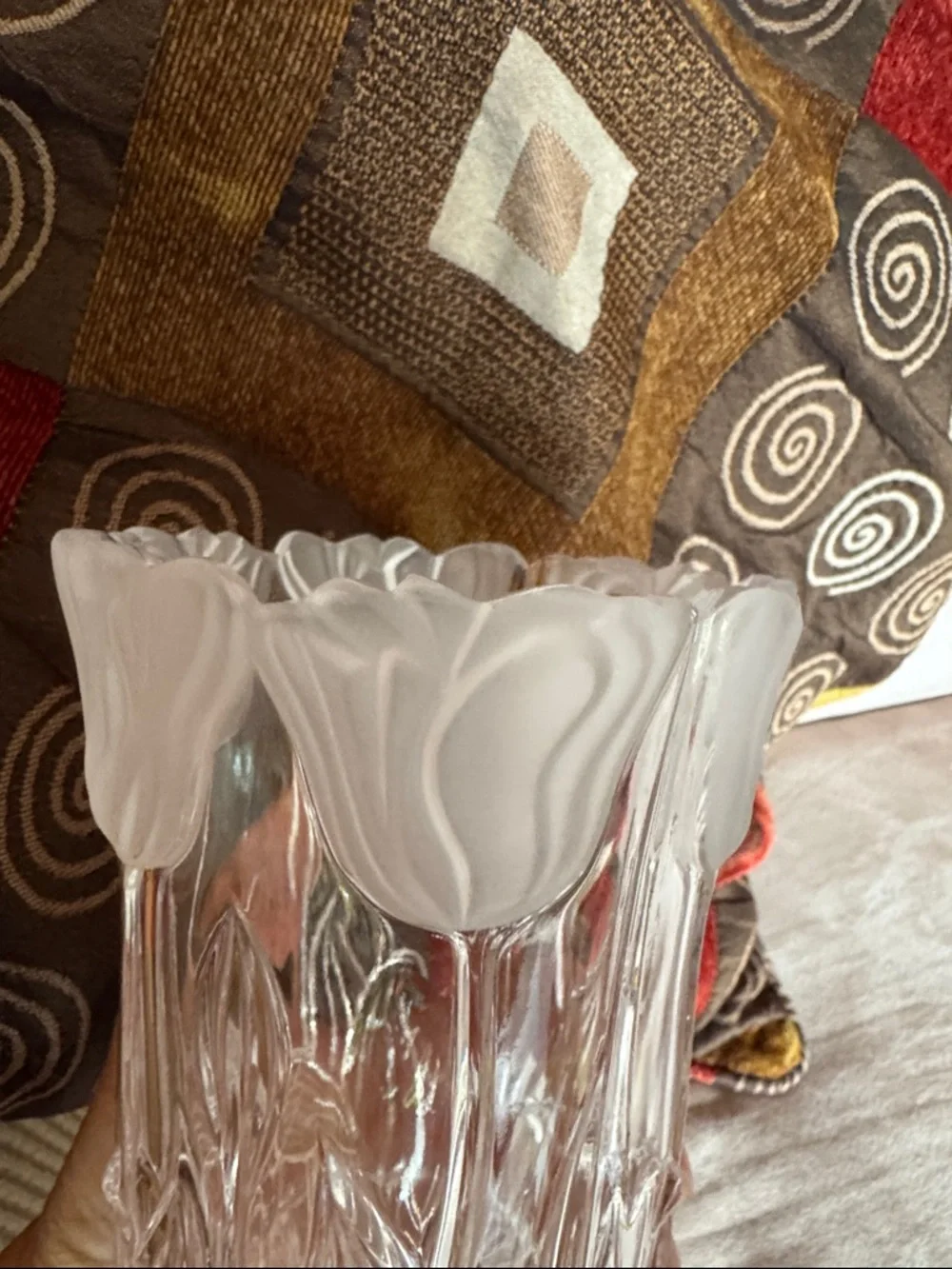 VINTAGE.‎ Block Lead Crystal Glass Tulip Vase w/ Frosted Petal. Candle. 8